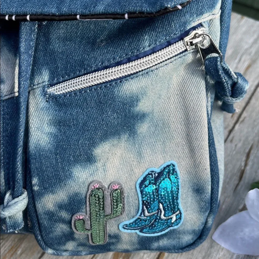 Justice Girls Denim Rucksack Backpack, Blue